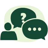 icon of a person with a question and a speech bubble responding