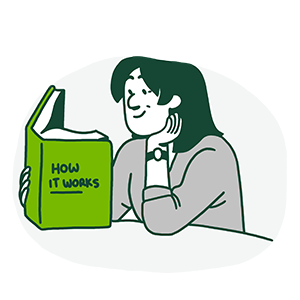illustration of a person reading a book titled how it works